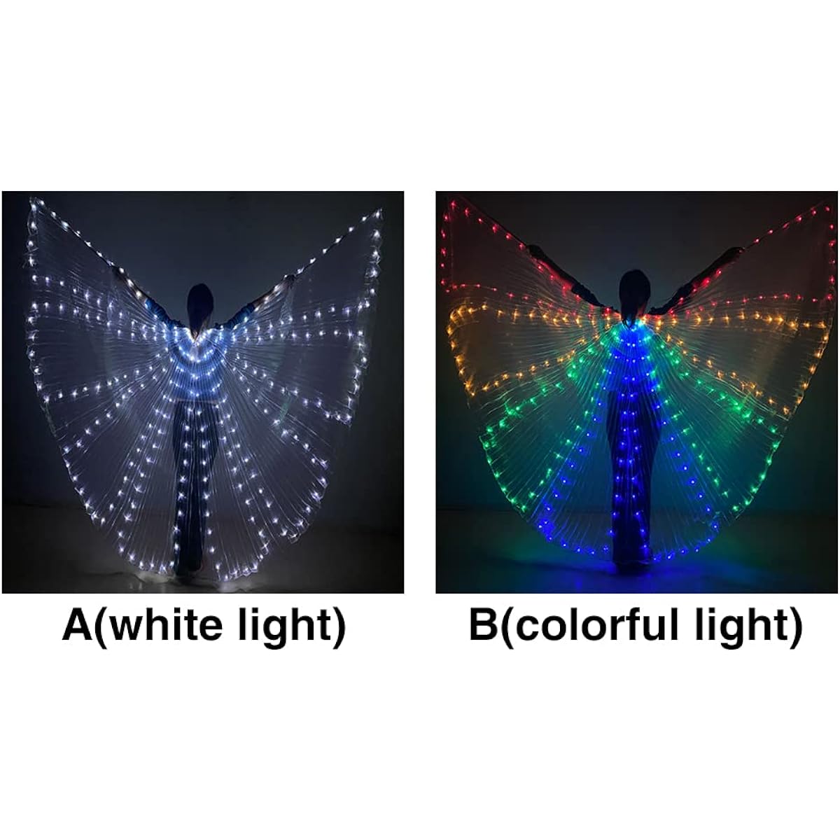 CALIDAKA LED Isis Wings Belly Dance Isis Wings Light Up Belly Dance Costume Glow Angel Dance Wings with Extendable Stick Performance Clothing for Carnival Halloween (White)
