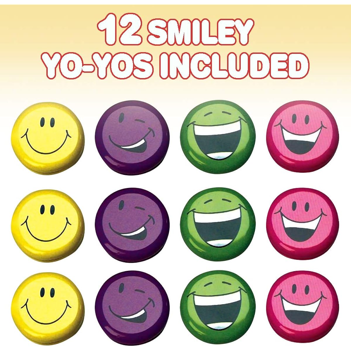 ArtCreativity Smile Face Yo-Yos for Kids - 12 Pack Emoji Yo-Yo Toys, Assorted Designs, Emojis, Birthday Party Favors, Goodie Bag Fillers, Holiday Stocking Stuffers, Classroom Giveaways