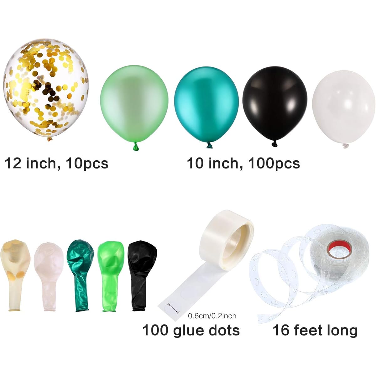 GRAND SHOP Balloon Garland Kit Balloon Arch Garland for Wedding/Birthday Party Decorations (Green, Black, White, Gold) 112 Pieces