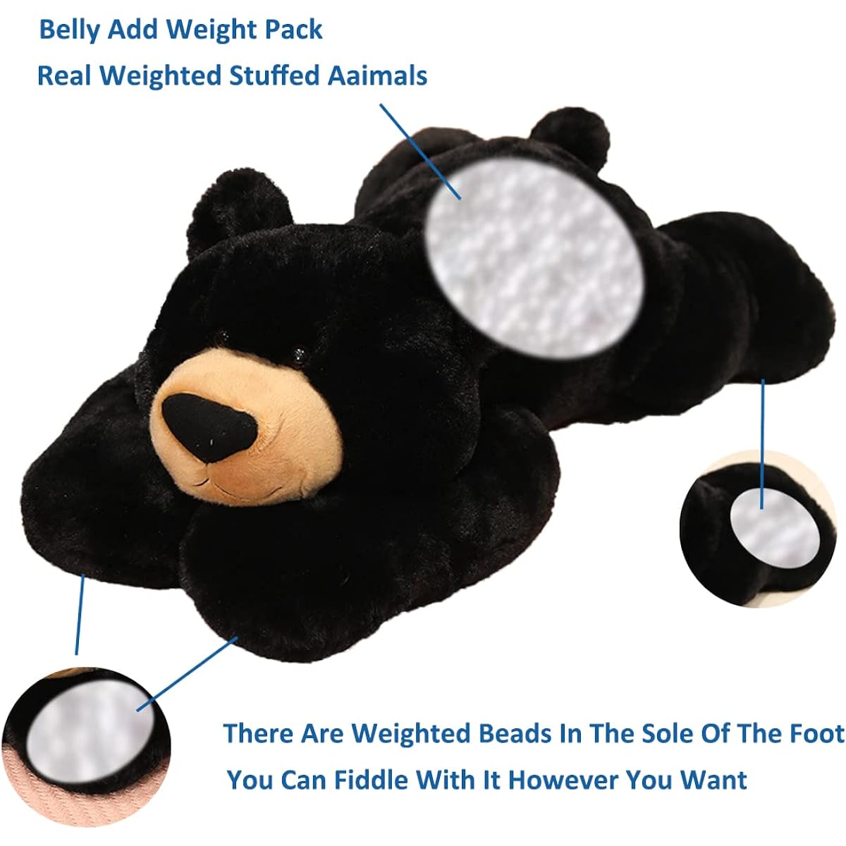 Weighted Stuffed Animal for Anxiety Weighted Stuffed Bear Toy Black Bear Plush Throw Pillow Gift for Boys Girls 11.8 Inch