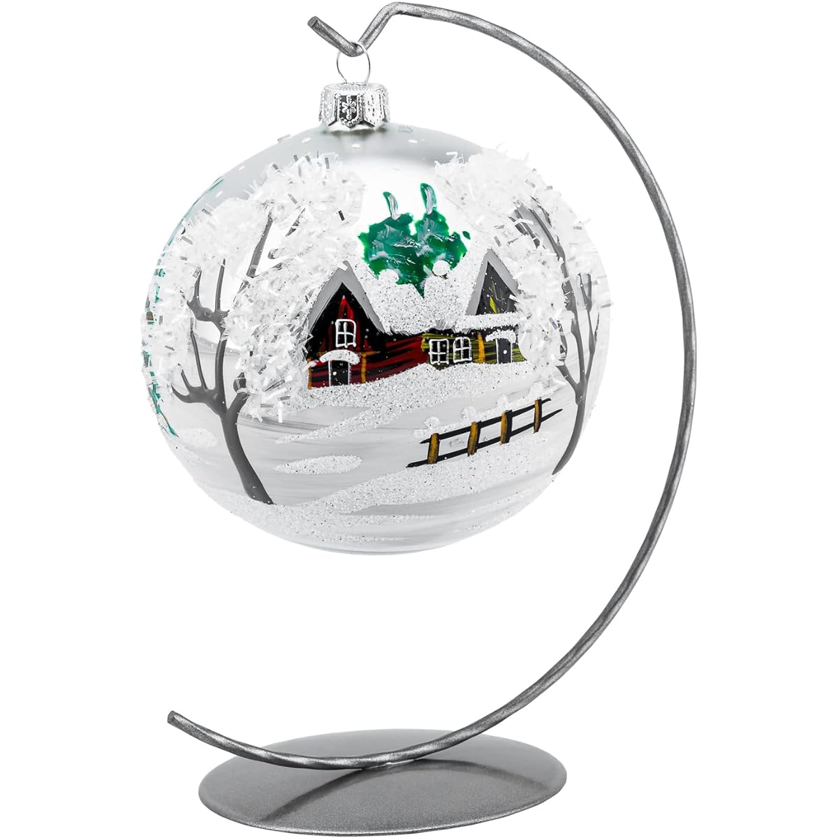 Polish Gallery Christmas Ornament Winter Blast Blown Glass Ball 5" (Silver Matte, 120mm)