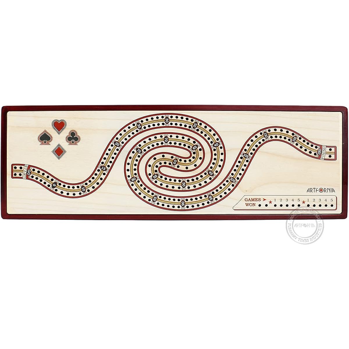 House of Cribbage - Artfornia Series - Wooden Cribbage Board Watch Shape Continuous 2 Tracks with Peg Storage Drawer