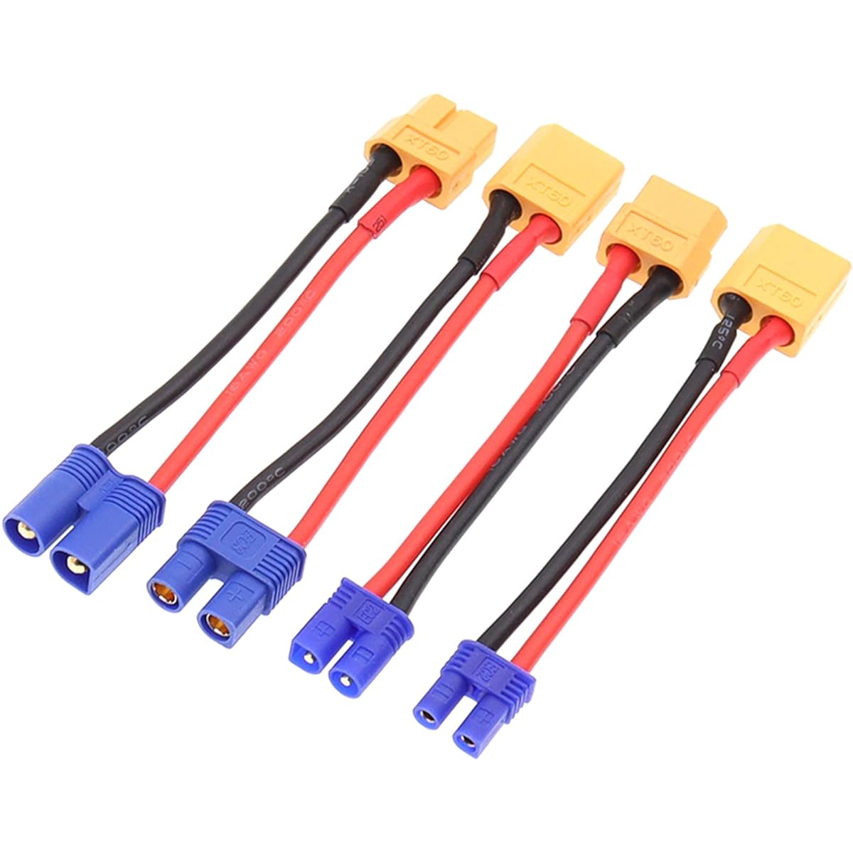 Treehobby RC XT60 to EC2 and EC3 Plug Female Male Adapter Connector 4Pcs for Lipo NiMH NiCd Battery Charger ESC
