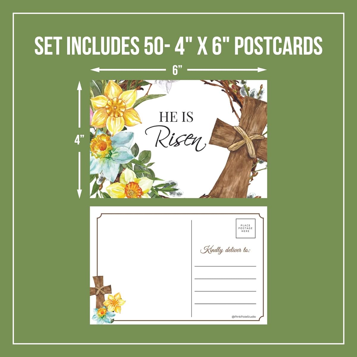 Easter Christian Postcards He Is Risen 4 x 6 Greeting Cards to Inspire Family Friends Religious Church Groups Made in the USA Pack of 50