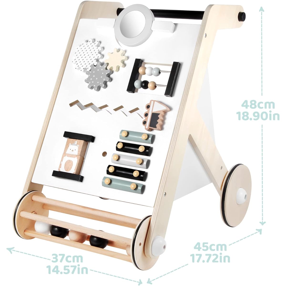 Beright Wooden Baby Walker, Push and Pull Learning Activity Walker, Multifunctional Kids Activity Toy, Multiple Activity Center, Develop Motor Skills, Stimulate Creativity