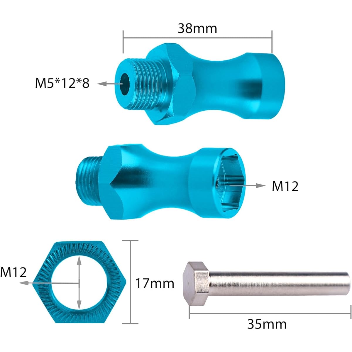 AIMROCK Aluminum RC 12mm to 17mm Hex Hub Extension 30mm Offset Adapter for 1/10 Traxxas Axial Tamiya RC Off-Road Trucks Convert to 1/8 Wheels and Tires (Navy Blue)