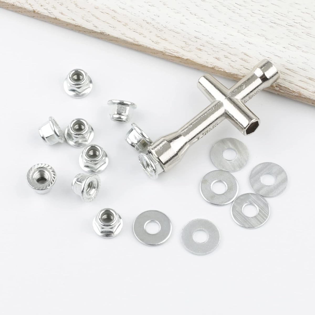 Rchobbytop 20 Pairs M4 Lock Nuts Serrated Flange with Nylon Insert and M4 Flat Washer Cross Socket Wrench for 1/10 Traxxas Axial HPI Redcat HSP Model RC Vehicle Wheels Silver