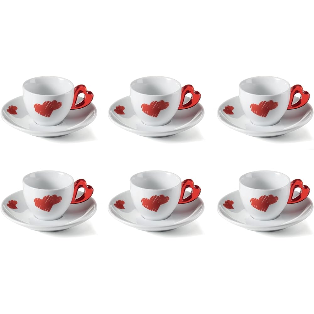guzzini Demitasse Cup Red Cup Diameter Φ6.5 x H4.7 cm (50ml), Saucer Diameter 12 x H1.8cm Espresso Cup & Saucer 6P LOVE 114101.65 Pack of 6
