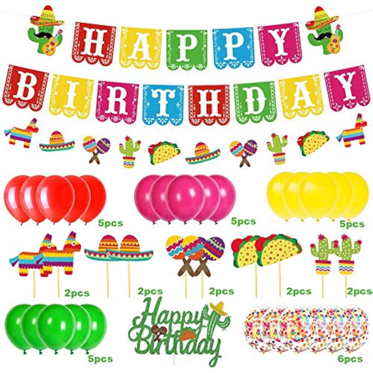Heidaman Mexican Theme Birthday Party Supplies Kit Fiesta Taco Party Decorations Banner Cake Topper Party Supplies Set 40 Pieces