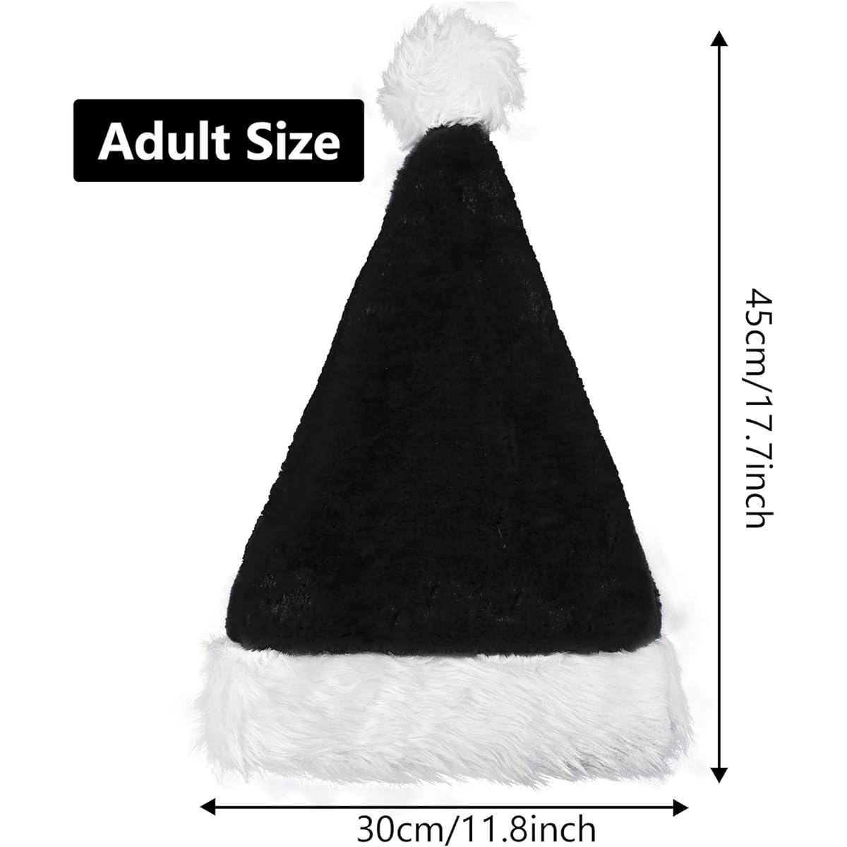 Elcoho Santa Hats for Adults Christmas Hats, Traditional Black and White Plush Christmas Santa Hats for Christmas Parties, Pack of 3