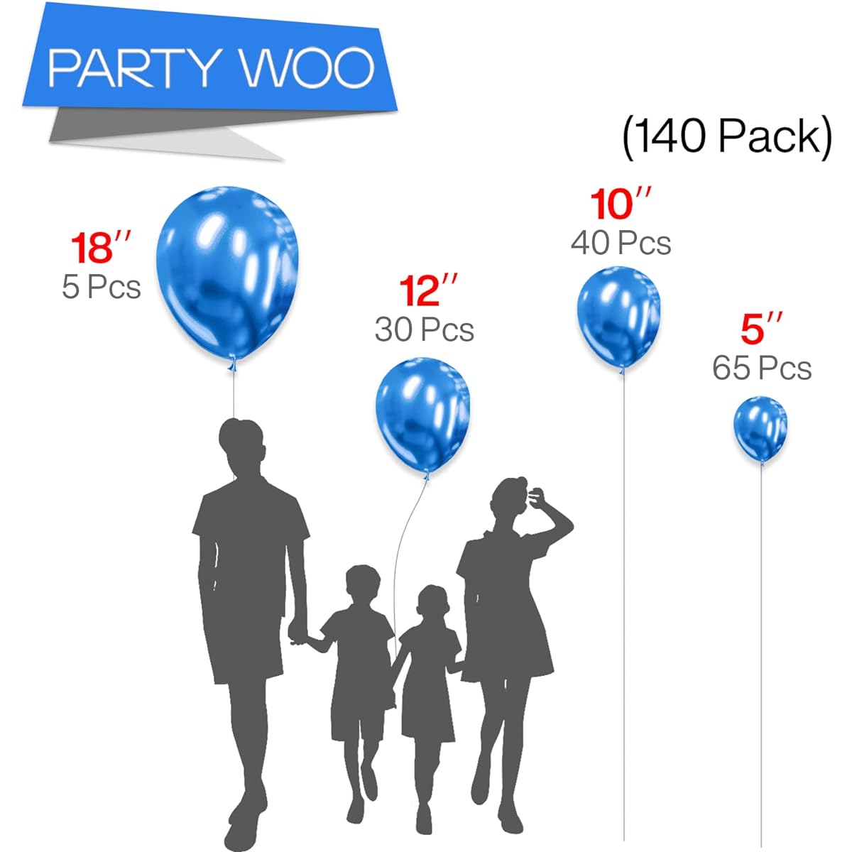 PartyWoo Metallic Blue Balloons 140 Pieces Blue Balloons Different Size Pack 18" 12" 10" 5" Balloon Garland Birthday Decoration Party Decoration Baby Shower Decoration