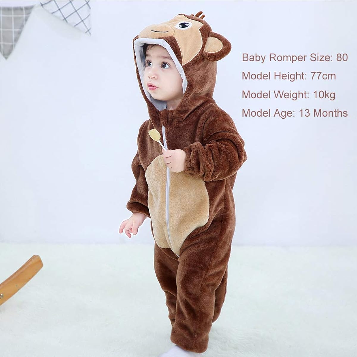 MICHLEY Newborn Baby Hooded Romper Jumpsuit Winter/Fall Flannel Animal Cosplay Costume US Size: Size 100 (18 - 24 Months) Color: Brown