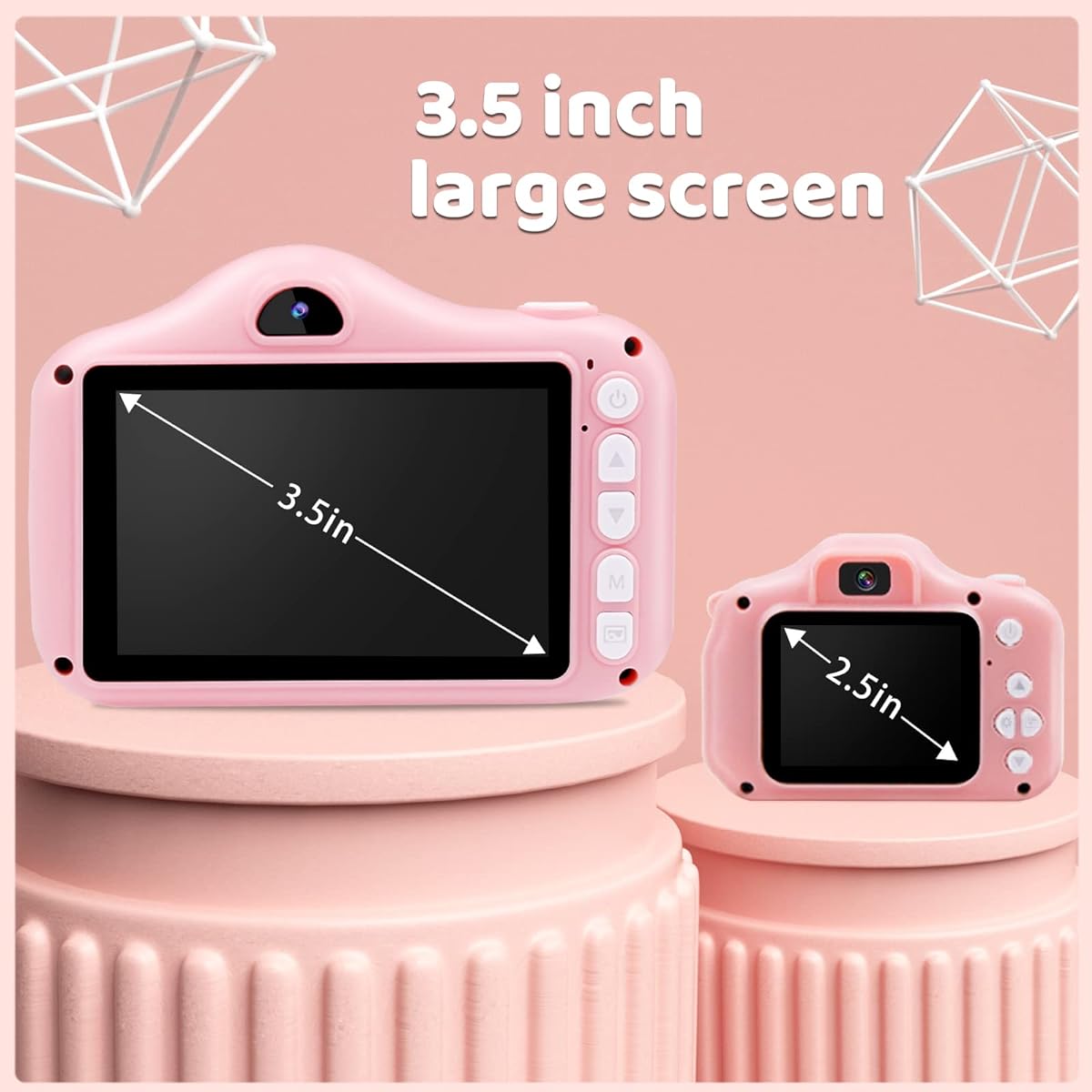 seanme Kids Digital Camera for Boys & Girls - 3.5 Inch Selfie Camera for 3-12 Years Old, 1080P FHD Rechargeable Kids Video Camera Christmas New Year Gift - 32G SD Card Included (Pink)