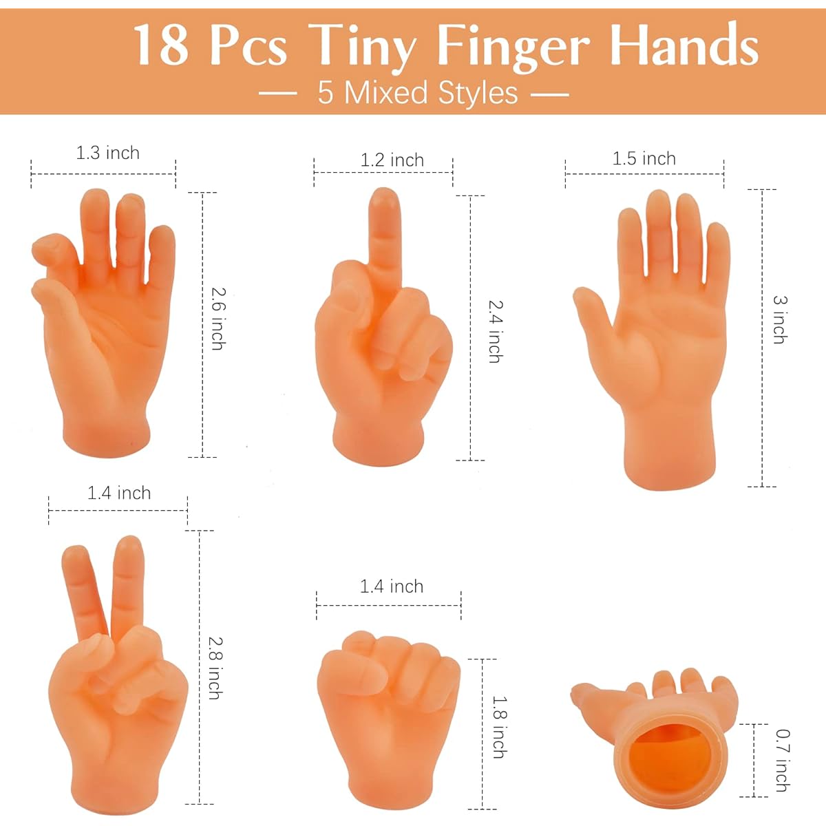 Tiny Hands for Fingers, 18 Pcs Mini Rubber Finger Puppets, Realistic Miniature Hand Toys, Party Favors, Kids Gag Gifts, Puppet Show (5 Styles)