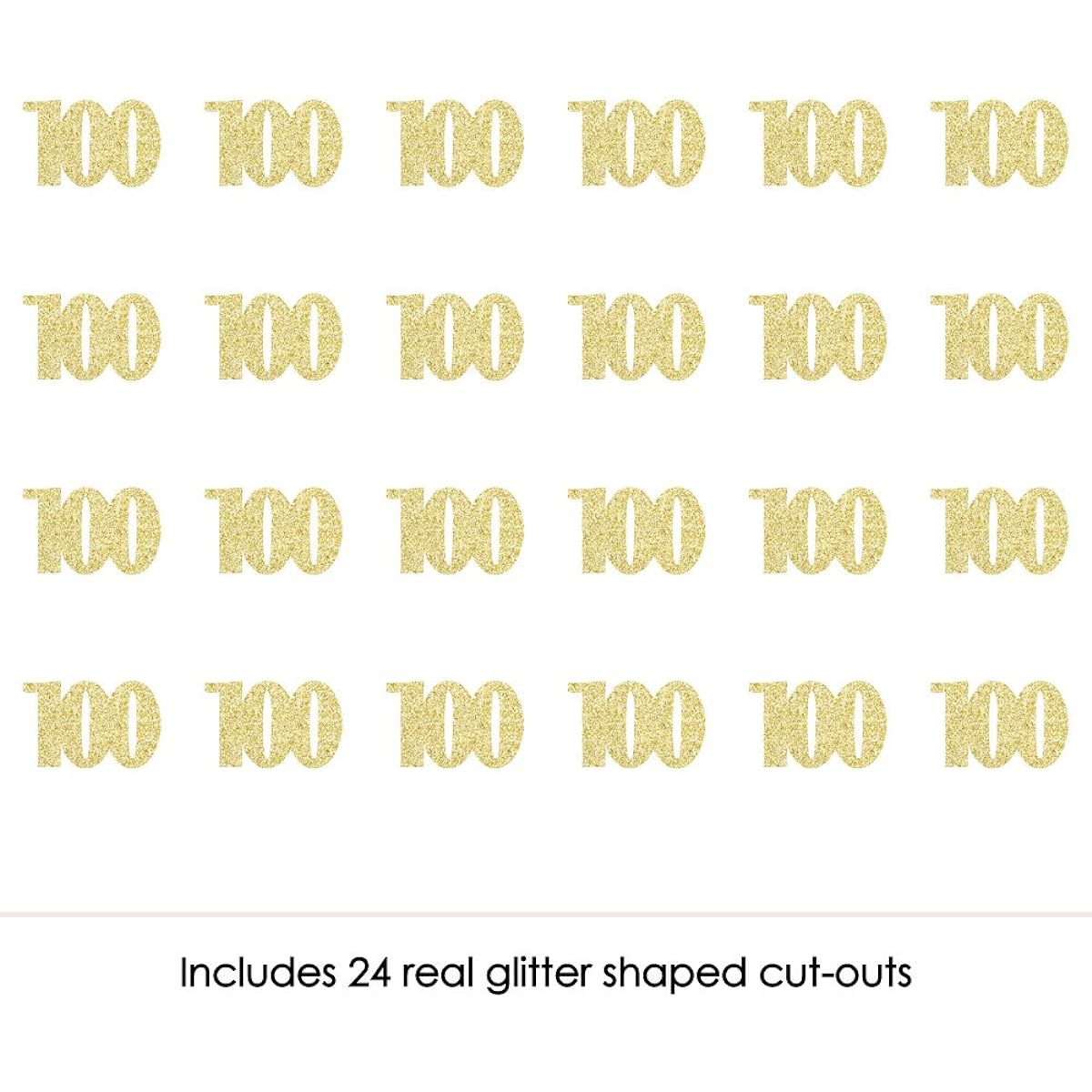 Gold Glitter 100 - No-Mess Real Gold Glitter Cut-Out Numbers - 100th Birthday Party Confetti - Set of 25