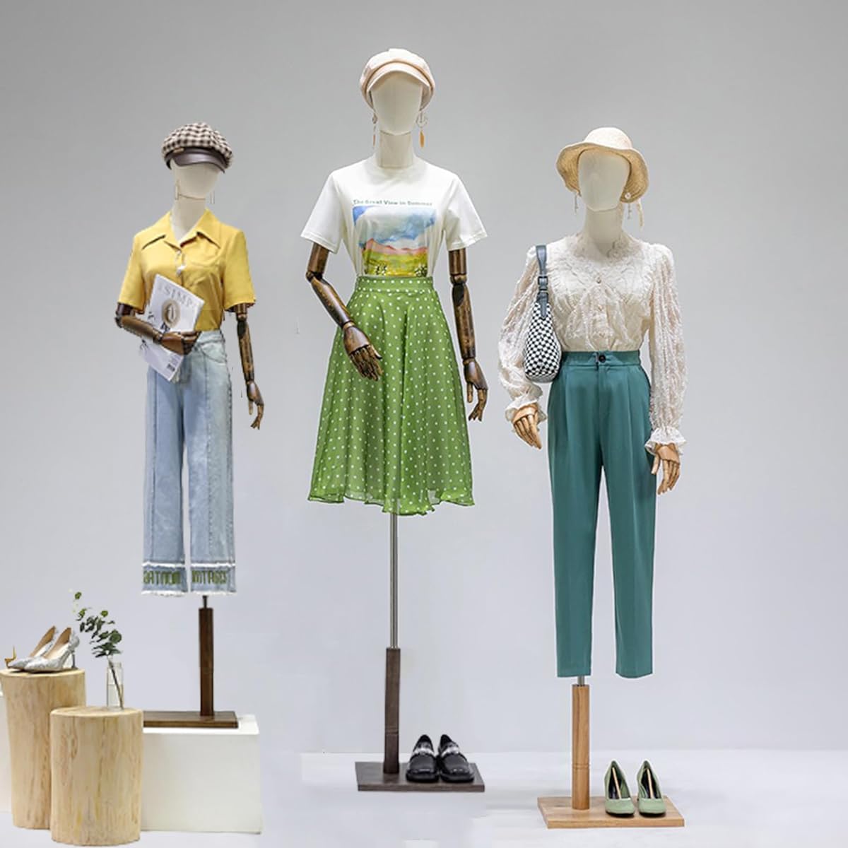 Height Adjustable 120~182cm Female Mannequin Torso Model Dress Form Metal Base Clothes Full Body Display Dress Realistic Removable Stand Plastic Torso