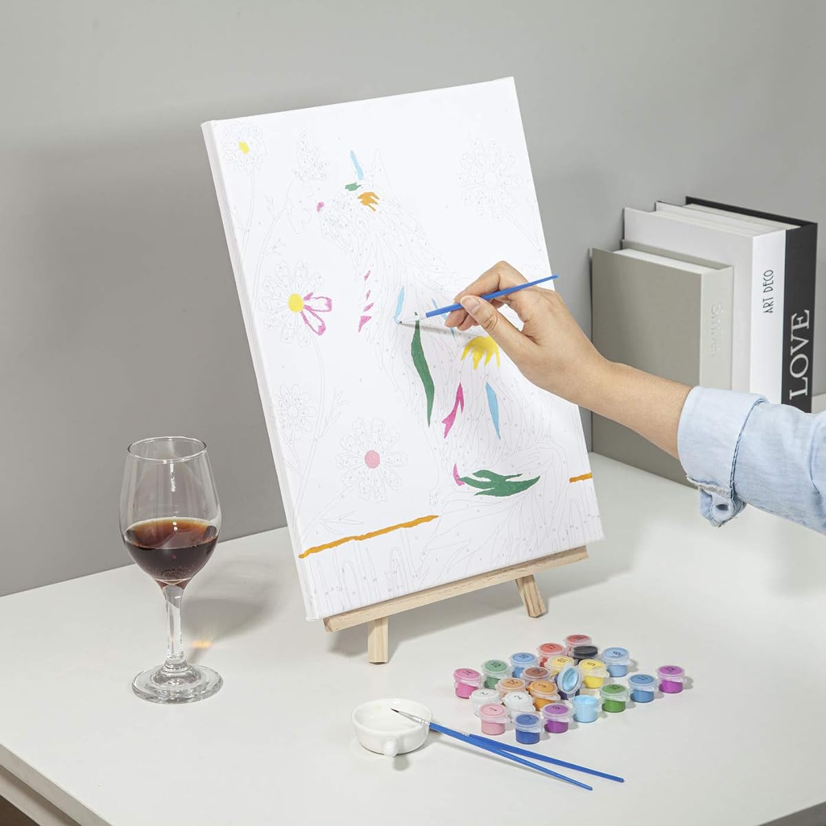 Dydjoy Paint by Numbers DIY Paint Kit for Adults & Kids - 12" x 16" Colorful Cars with Wooden Easel