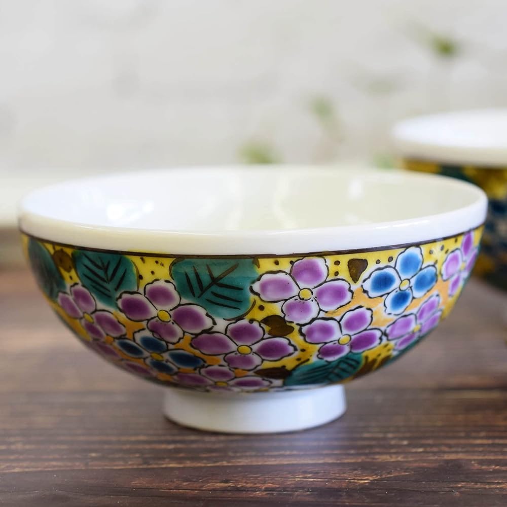 Married couple's bowl, stylish tableware, Kutani ware, pair, rice bowl, Yoshidaya hydrangea pottery, bowl, brand, Japanese tableware