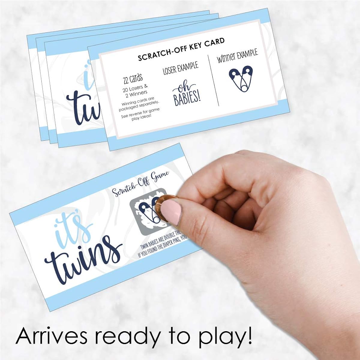 Big Dot of Happiness It's Twin Boys - Blue Twins Baby Shower Game Scratch Off Cards - 22 Count