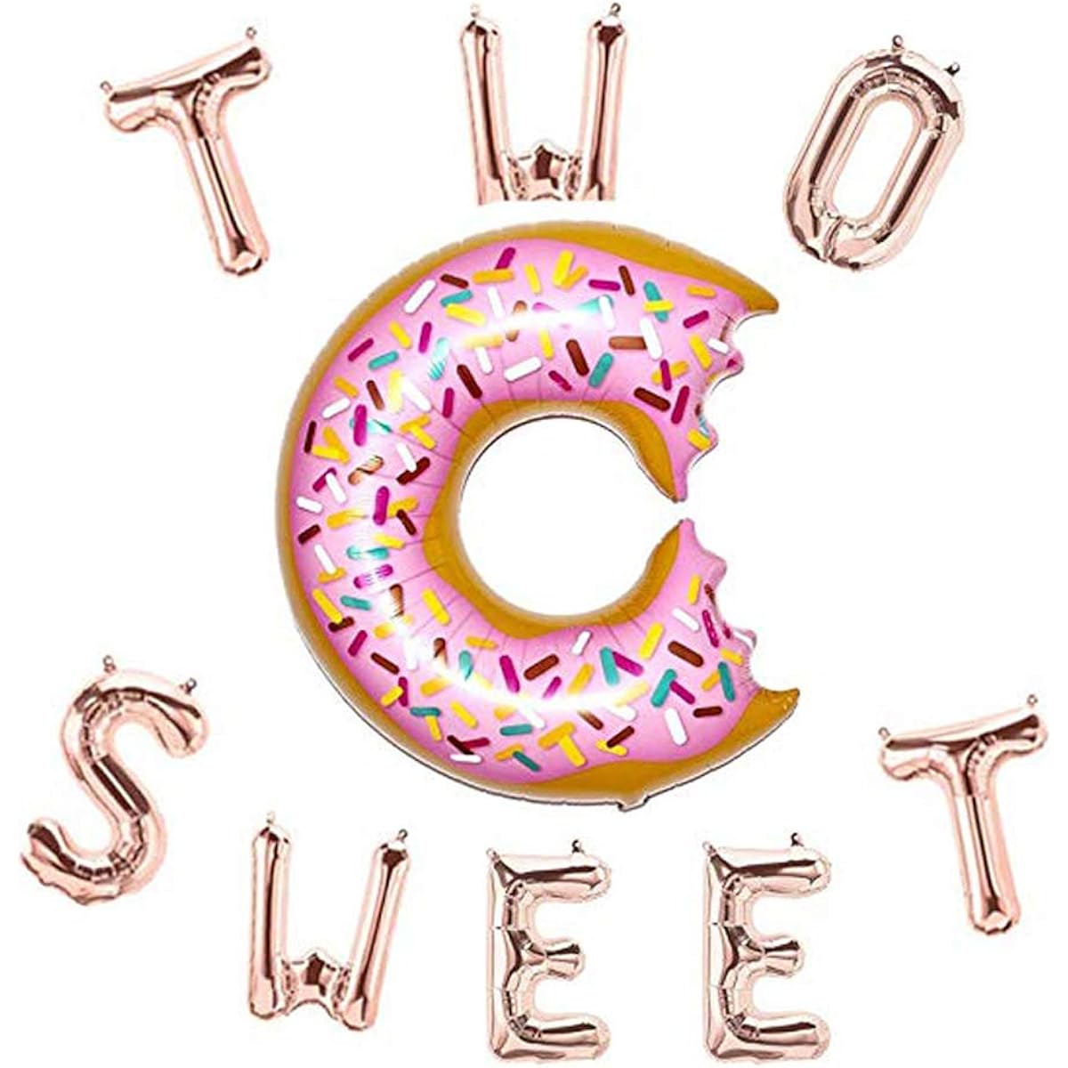 Siticoto 2pcs Letter and Donut Balloons, 16inch Rose Gold 2 Letter Balloons for 2nd Birthday Party Baby Girl Birthday Balloons Party Decorations