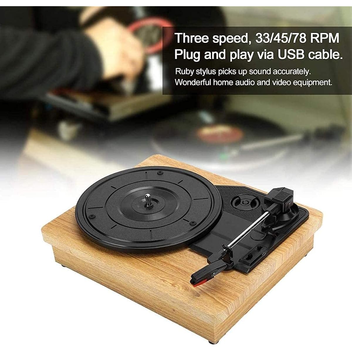 Vinyl Record Player 33/45/78 RPM Turntable Support 7 10 12 Vinyl Record Film Record Dual Audio Signal Output RCA R/L Output USB Recorder