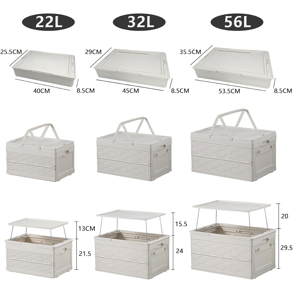 gofurry Storage Box Folding Camping Container with Lid 56L (2 pcs) Camping Table Can Be Removed from 3 Directions Large Capacity Multifunctional Easy Assembly Large Outdoor Home Office Car Bivouac Storage Case 53.5*35.5*29.5