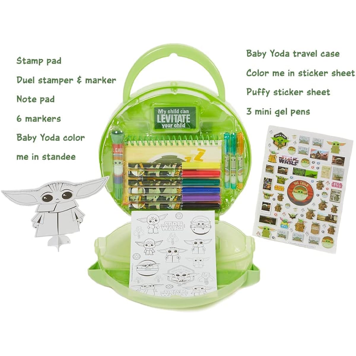 Innovative Designs Star Wars Mandalorian Baby Yoda Coloring & Sticker Activity Set for Kids with Travel Carrying Case
