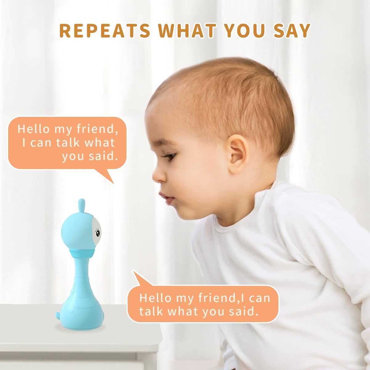 Talking Bunny Toys Repeats What You Say, ABC Learning Toddler Preschool Toys with Numbers Music Learning Baby Toys Smarty Rattle with Song Story Kids Toys 0-6 Years Old Toddler Boys Girls (Blue)