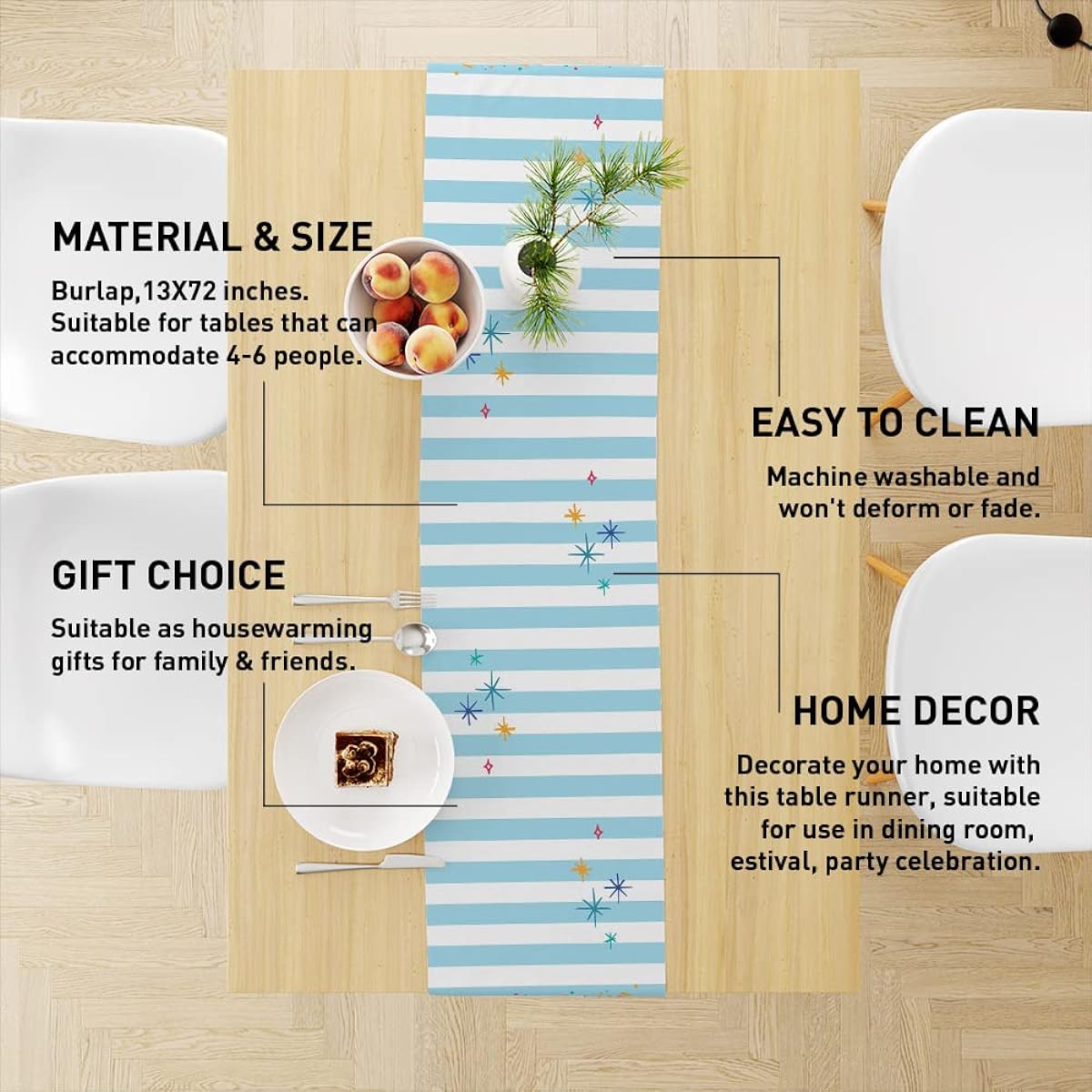 Muktoujaumai Happy Birthday Table Runner 72 Inch Blue Stripes Birthday Table Runner Home Decorations for Boys/Birthday Table Runner Holiday Party/Birthday Decorations for Boys/Men