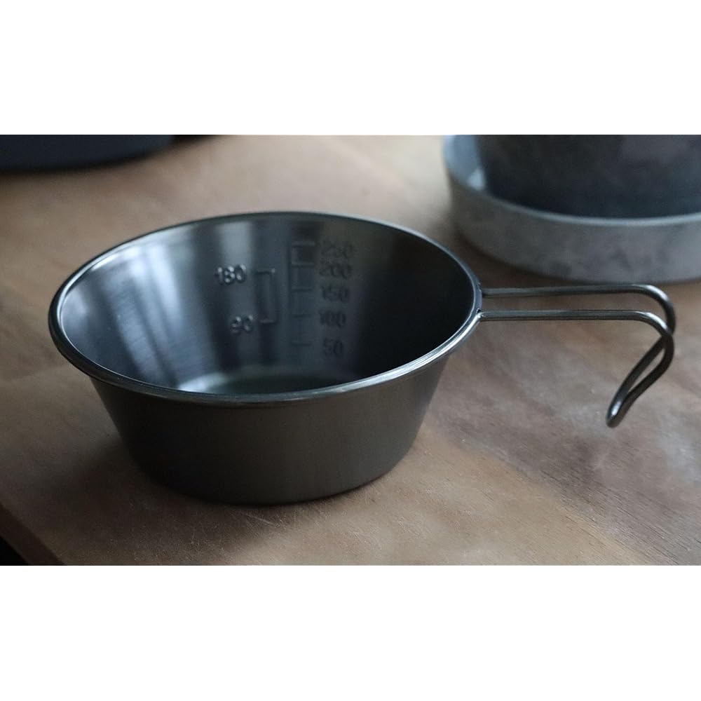Seekdem Outdoor Stainless Steel Shella Cup Set of 4 with 2 Storage Bags Cup Measuring Cup Small Plate Serving Dish for Camping BBQ Solo Camping Group Camping etc. Dark Gray SD-SC01BK-4P