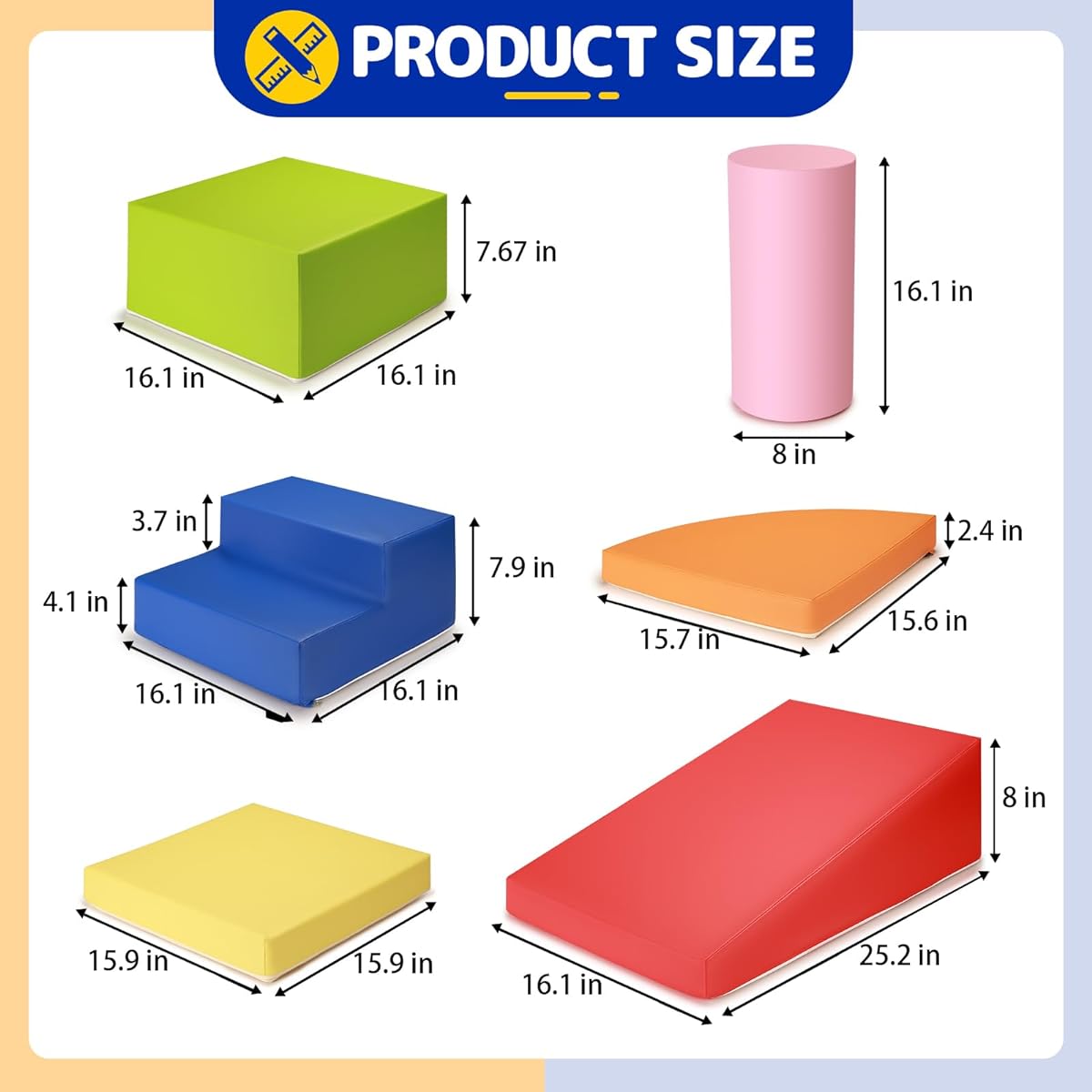 JungleDove 6 Piece Set Pu Baby Foam Climbing Blocks for Toddlers