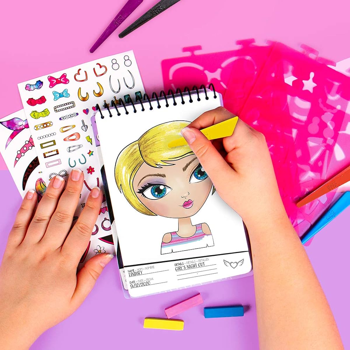 Fashion Angels Beauty Sketch Portfolio & Carry Keeper (12604) Beauty Coloring Carry Tote with Markers & Crayons and 100 Stickers, Ages 8+