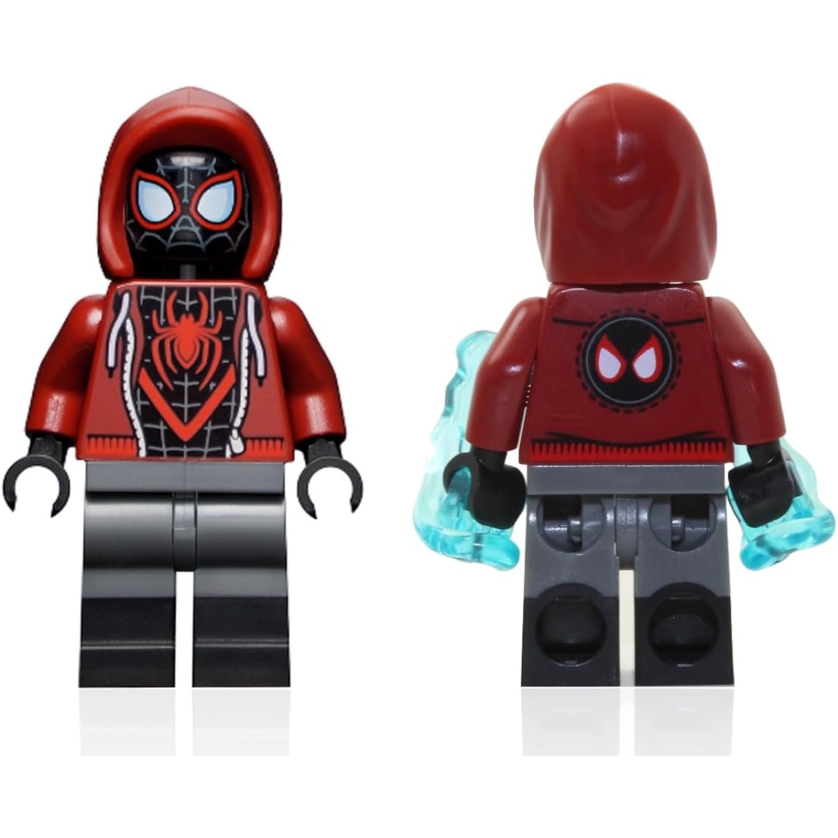 LEGO Marvel Superheroes Spider-Man Across the Spider-Verse Minifigures - Miles Morales Minifigure with Skateboard, Spider, Cool Web Blast and Minifigure Land Tile 76178