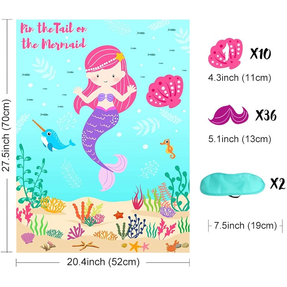 OurWarm Mermaid Party Games for Kids - Under the Sea Party Games with 36 Reusable Tails - Birthday Decorations - Mermaid Party Supplies