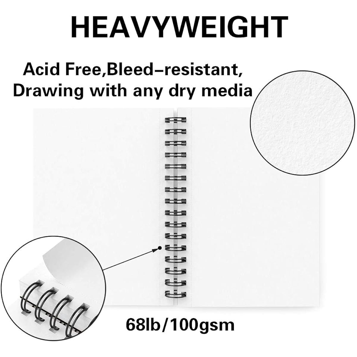 Tavolozza 8.5" x 5.5" Sketchbooks, Pack of 2, 100 Sheets Each (76lb/100gsm), Double-Sided Hardbound Spiral Sketch Pads, Durable Acid-Free Drawing Paper