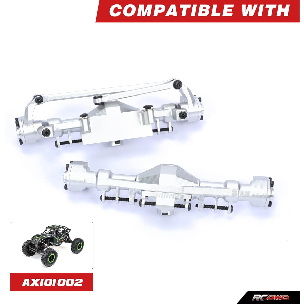 RCAWD Front & Rear Axle Housings Gearless Rear & Steering Axles for 1/18 Axial UTB18 Capra Trail Buggy Crawler Aluminum Parts AXI218001 Silver