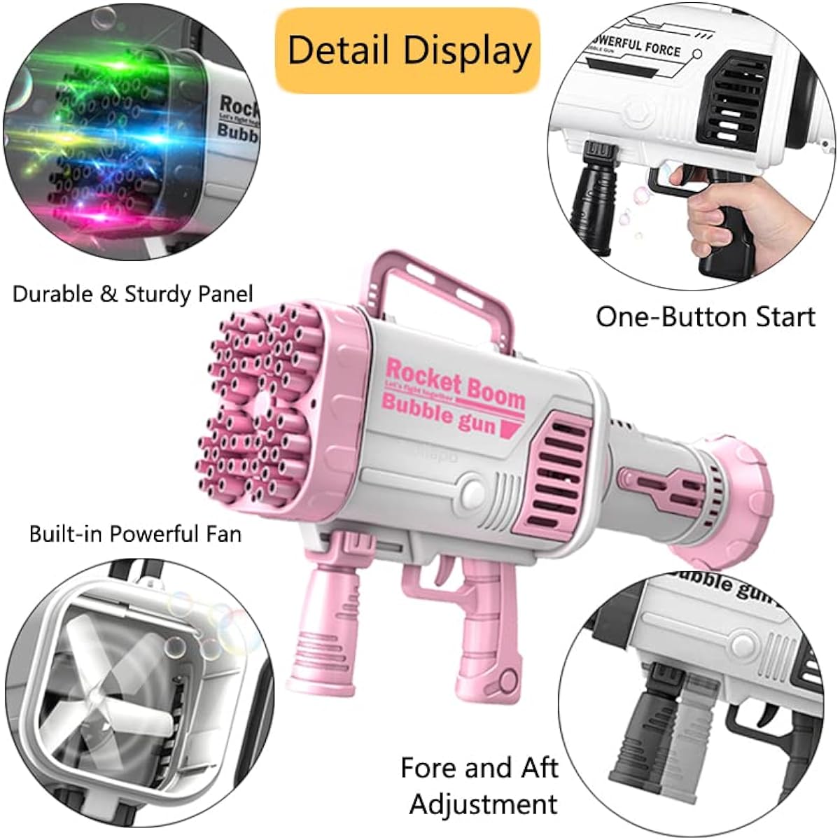 Bubble Machine Gun - 2022 Upgraded 64 Hole Bubble Gun Rocket Boom Bubble Machine Rocket Launcher Bubble Maker Blower for Kids Girls Adults Party (3rd Generation) - Pink
