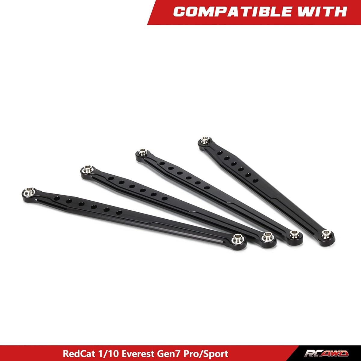 RCAWD Lower Suspension Link Set 4 Pieces RedCat 1/10 Everest Gen7 Pro/Sport RC Crawler Link Rod Aluminum Linkage Rod Arm Set Upgrade Parts Black