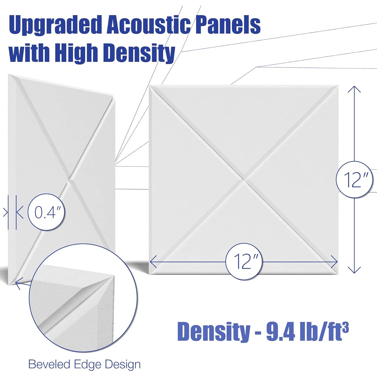 12 pack Acoustic Panels With Self-Adhesive, 12"X 12"X 0.4"Sound Proof Foam Panels, Sound Panels High Density, Soundproof Wall Panels for Home Studio Office Game Room-White