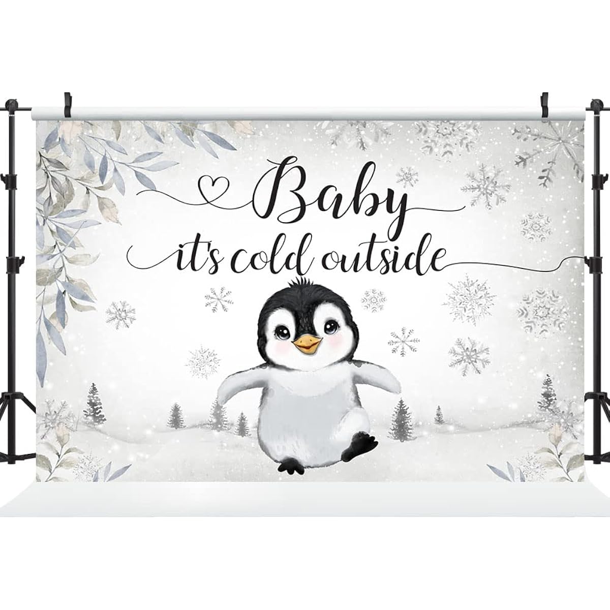 Ticuenicoa Penguin Baby Shower Backdrop 5x3ft Silver Baby It's Cold Outside Winter Arctic Animals Baby Shower Party Cake Table Decoration Banner Photo Booth Props