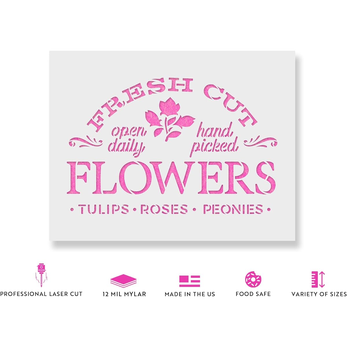 Fresh Cut Flower Sign Stencil - Reusable Stencil - DIY Fresh Cut Flower Sign Home Decoration 24"x18" White