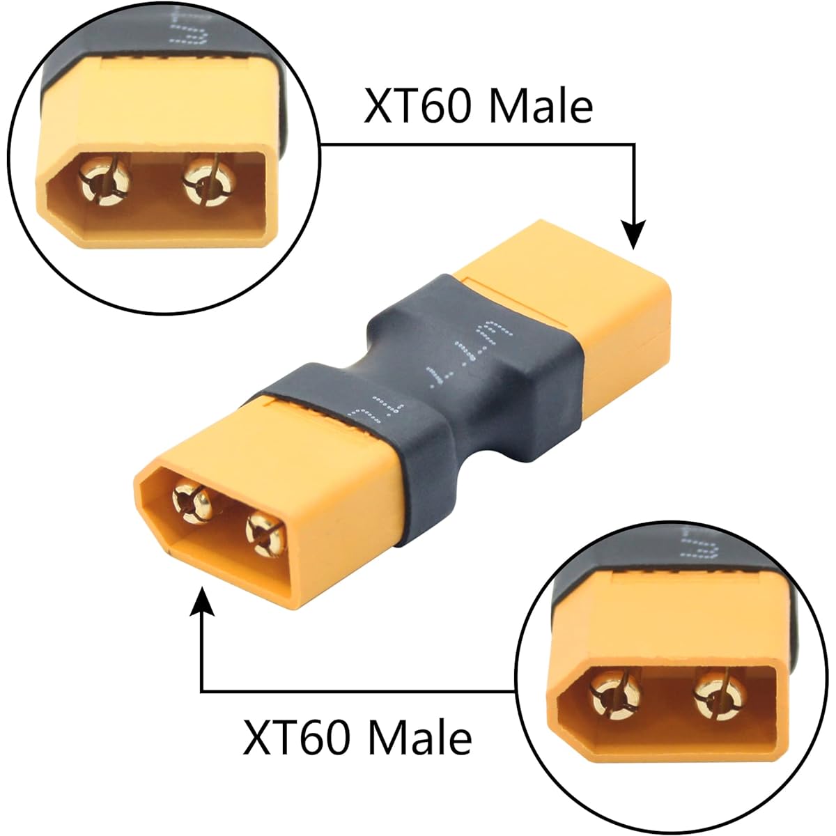 XT60 Male to Male Connector Adapter XT60 Connector Without Wire Adapter for RC Lipo Battery Drone Toy Vehicle etc. (2 Pieces)