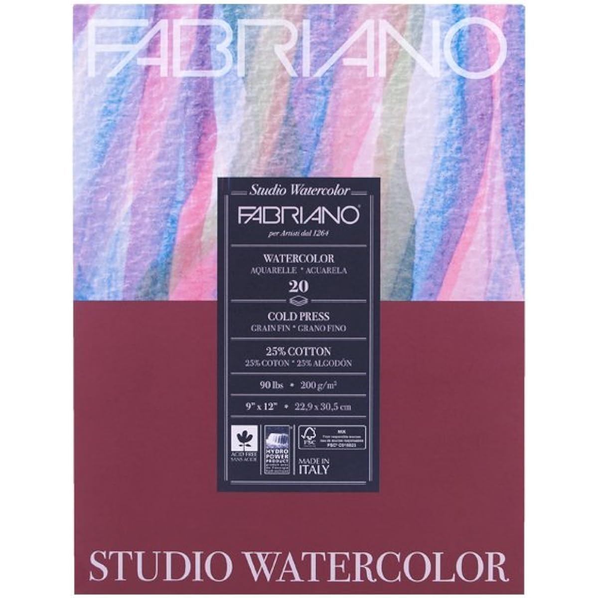 Fabriano 90 Lb (200 gsm) Cold Press Watercolor Pad 9 x 12 inch 20 sheets by Savoir Faire