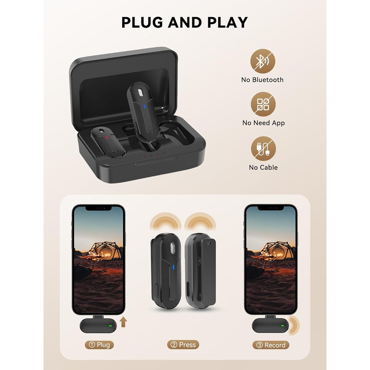 AutimHoo Wireless Lavalier Microphones for iPhone iPad Android - Double Mics Mini Microphone with Noise Cancellation and Mut