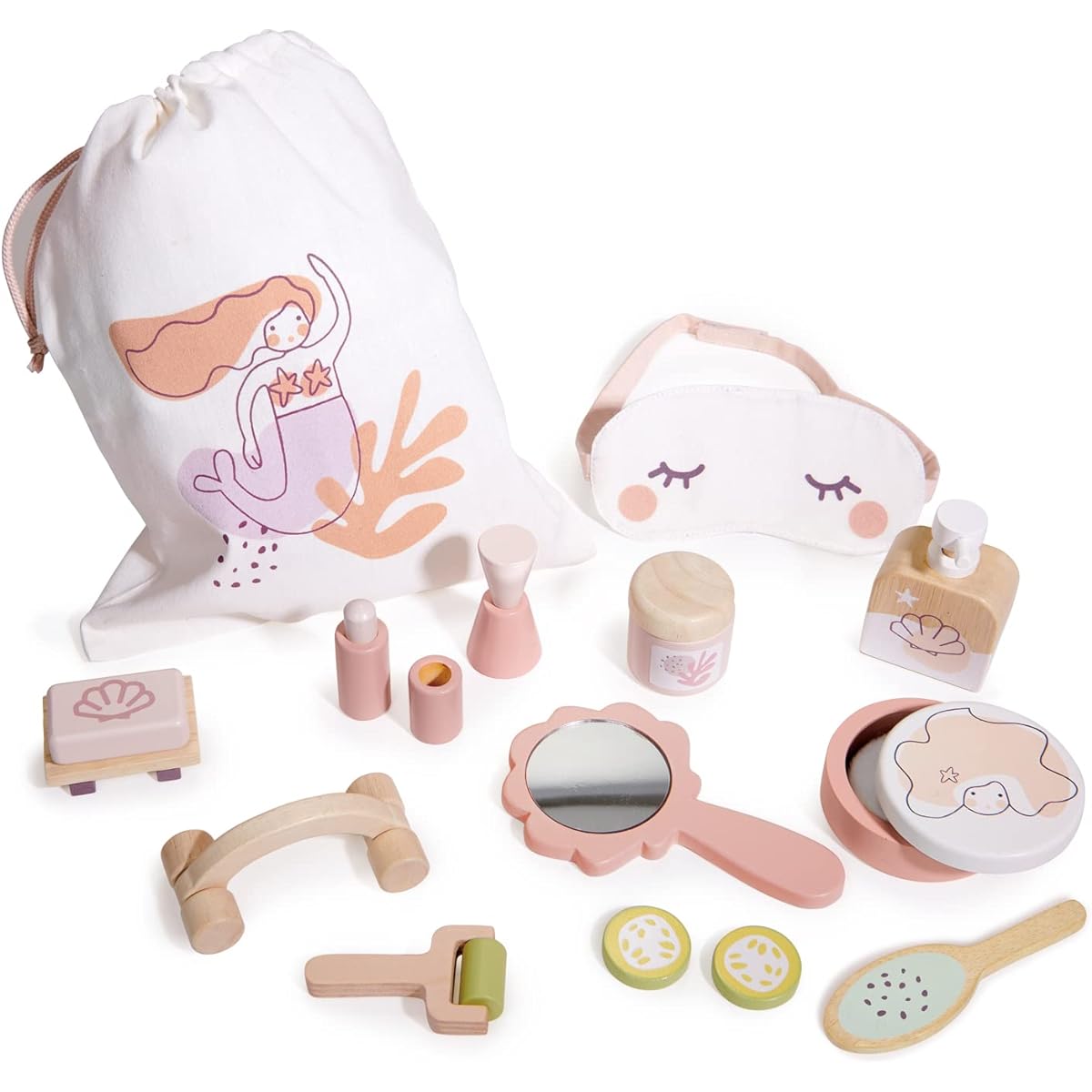 Tender Leaf Toys - Spa Retreat Set - 20 Piece Pretend Play Wooden Pamper Set with Drawstring Bag - Develops Social and Language Skills - Ages 3+