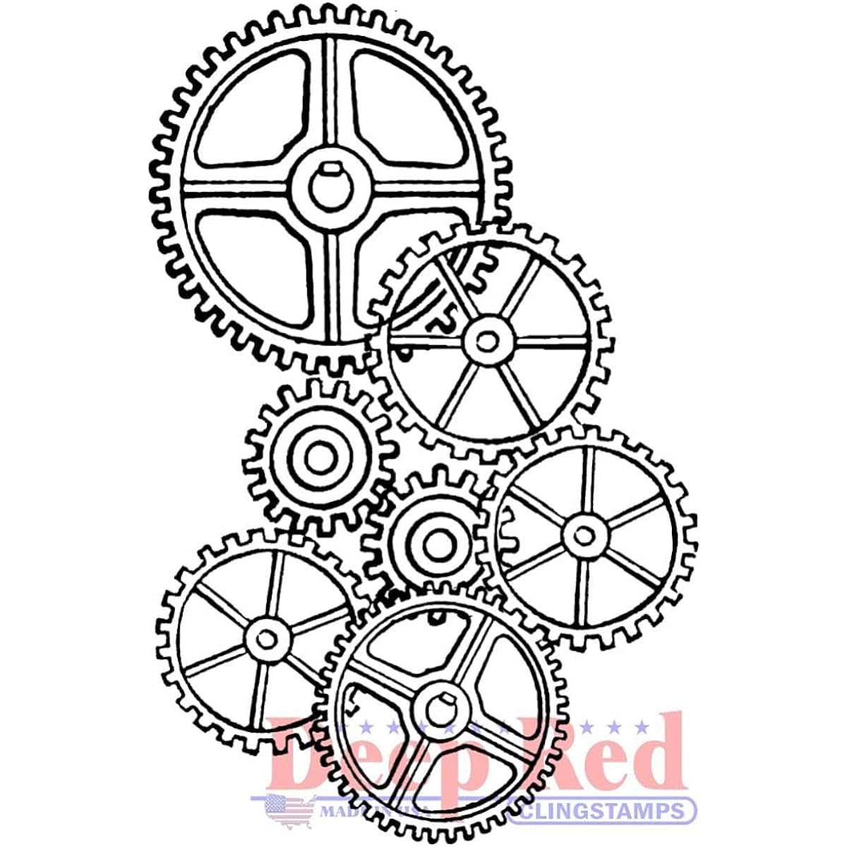 Deep Red Cling Stamp Gears Background