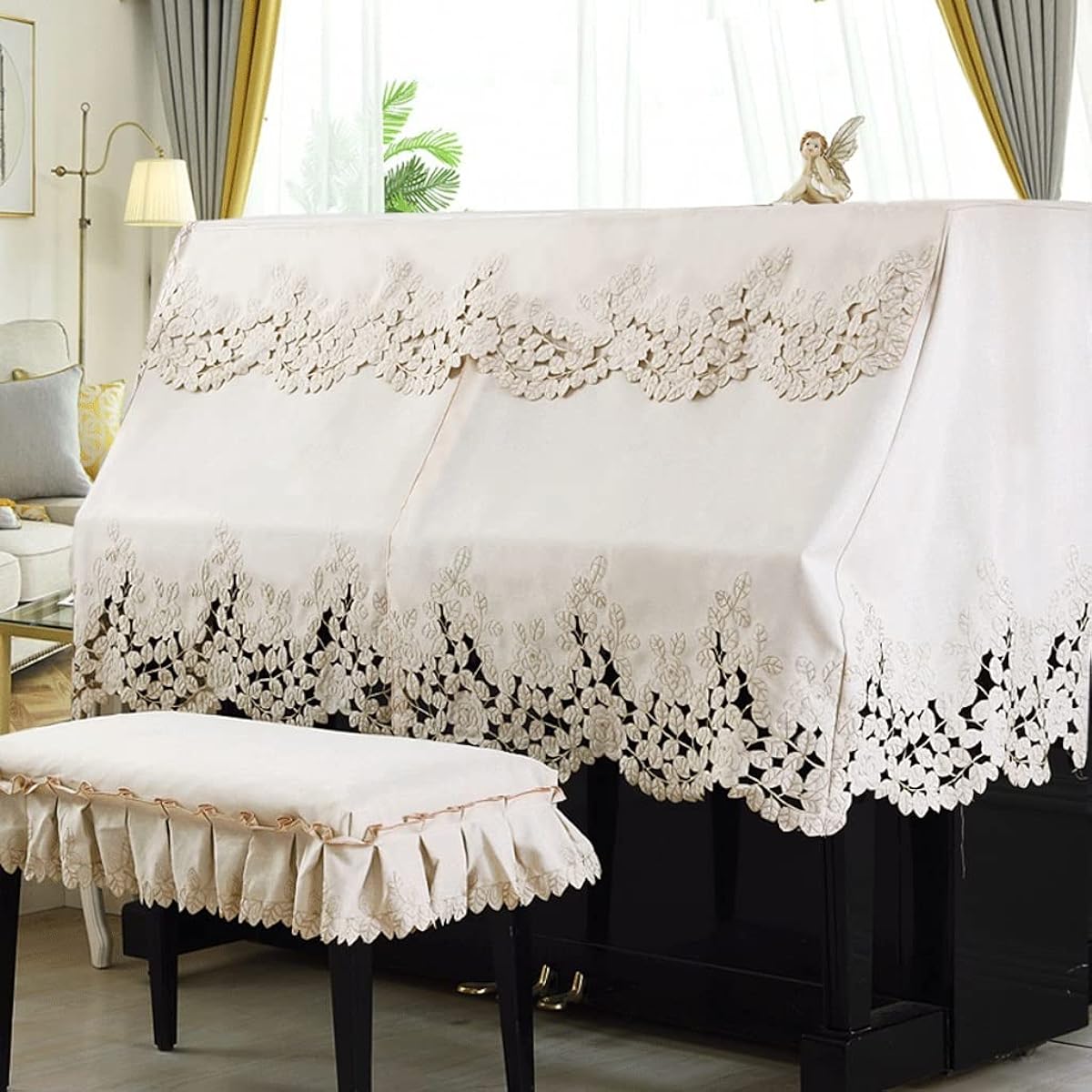Home piano cover dust cover modern minimalist embroidery thickening piano bench cover cloth piano half cover piano length 148-153cm universal (Size : Piano length 148~153cm universal)