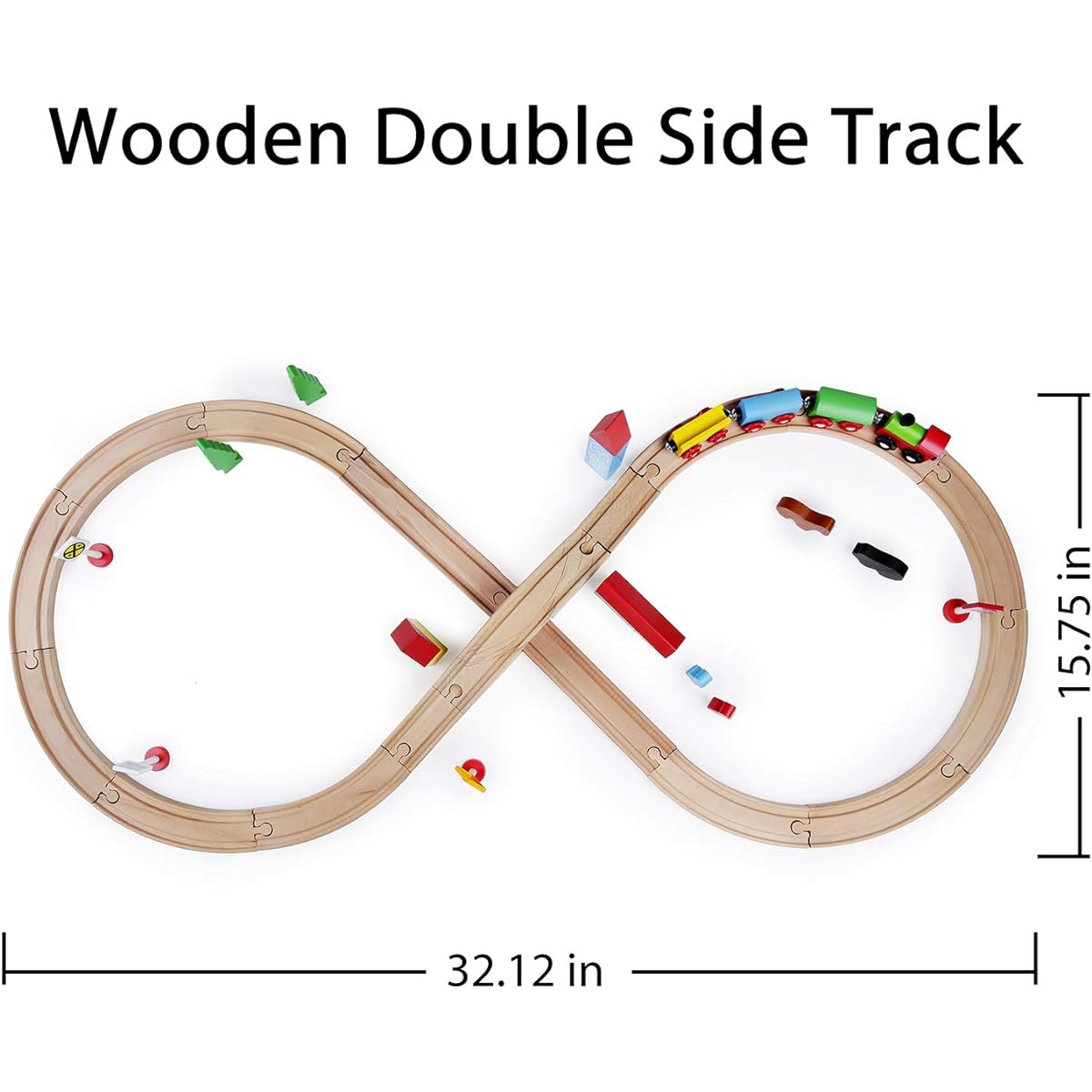 SainSmart Jr. Wooden Train Set for Toddlers with Double Sided Train Track for Brio Thomas Melissa Doug Wooden Toys for 3, 4, 5 Year Old Boys and Girls