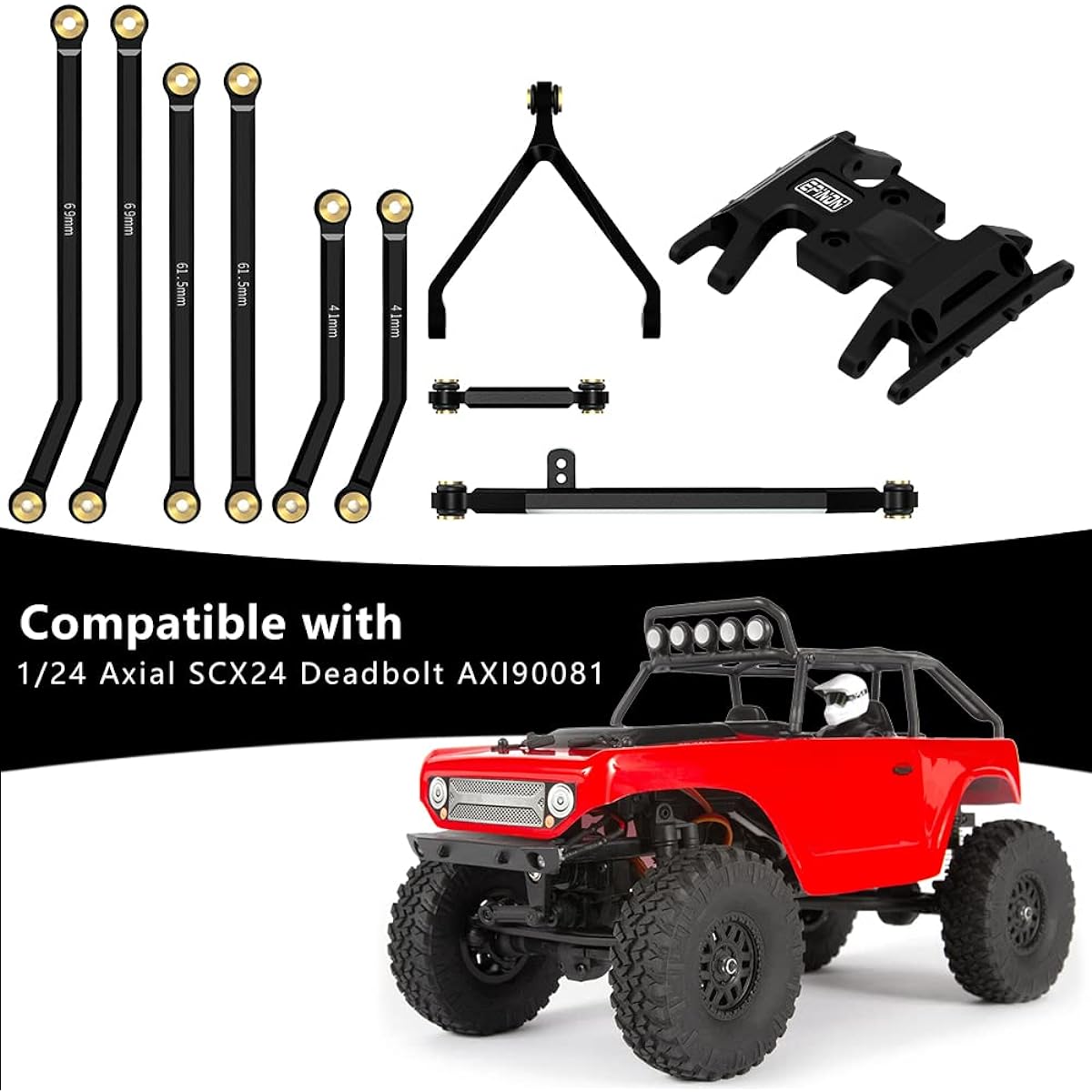 EPINON Aluminum Chassis Link High Clearance Suspension Link Steering Link and Skid Plate Set for 1/24 Axial SCX24 Deadbolt AXI90081 Upgrade Parts (Black)