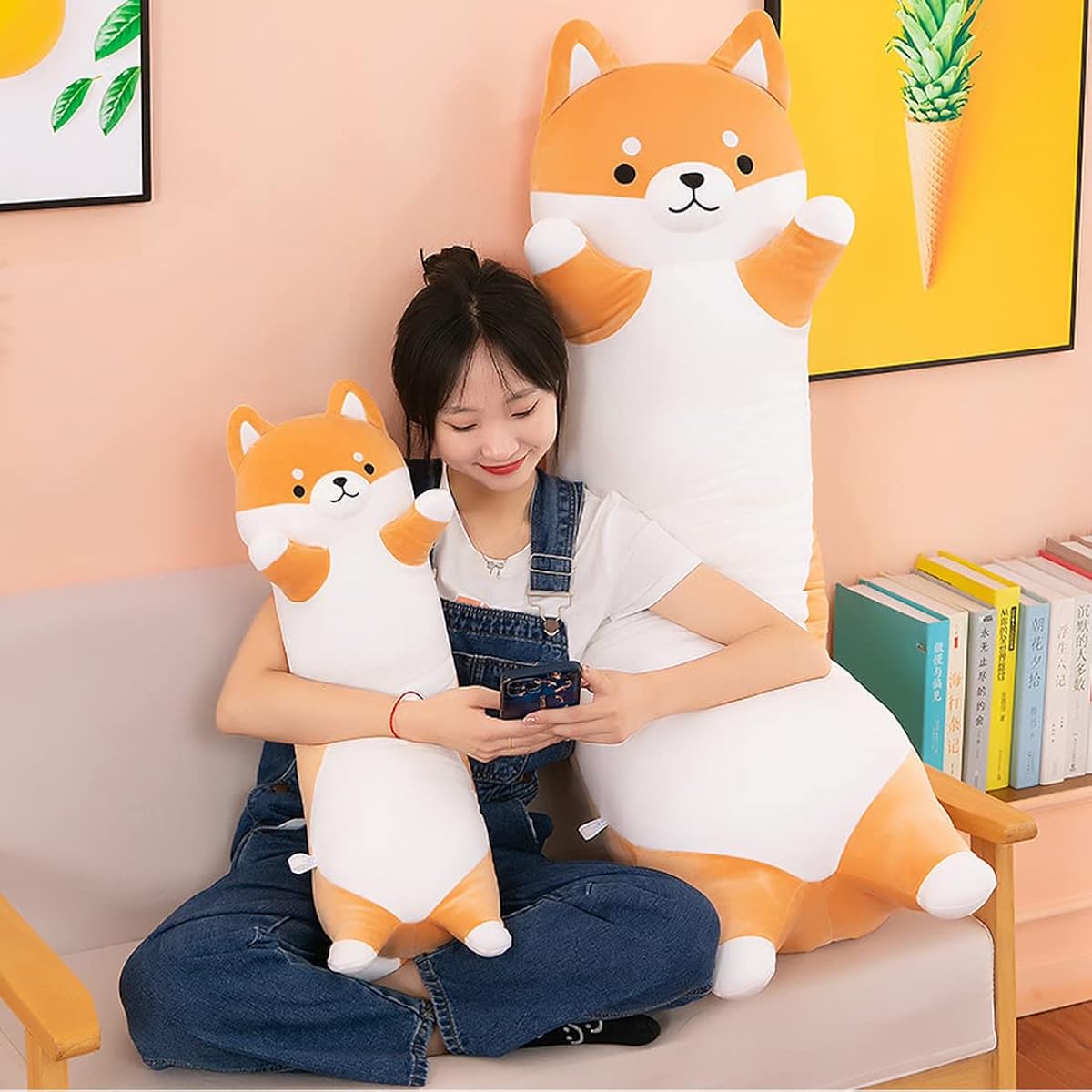 SNOWOLF Stuffed Animal Shiba Inu Plush Toy Soft Long Akita Body Pillow Anime Corgi Kawaii Stuffed Animal Dog Soft Pillow Plush Doll for Boys Girls 90cm/35.4inch
